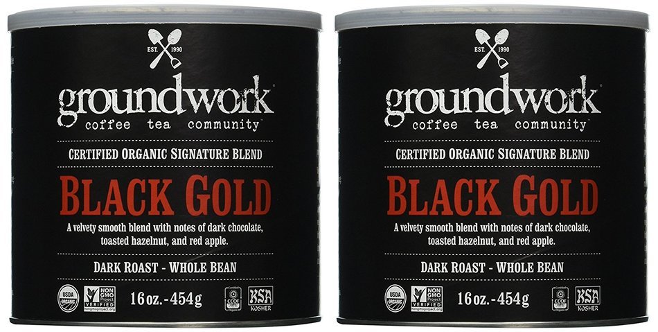 Groundwork Coffee, Organic Black Gold, Whole Bean, 16-Ounce Cans (Pack of 2) N6