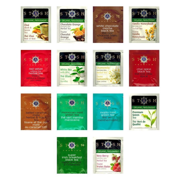 Organic Stash Tea Sampler (54 Count) - Assortment Tasty Flavor of Teabags Decaf or Regular in Foil Packets for... N6