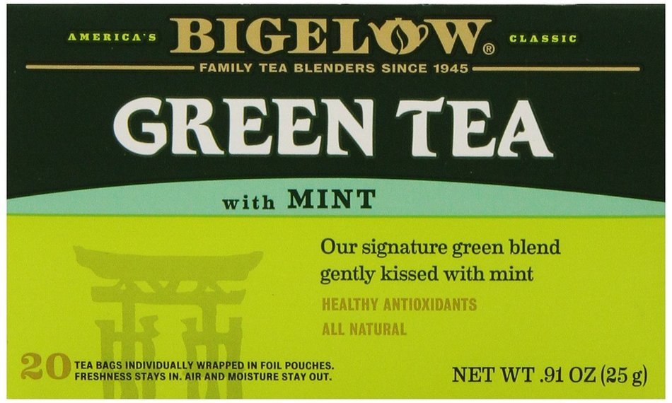 Bigelow Green Tea with Mint, 20-Count Boxes (Pack of 6)