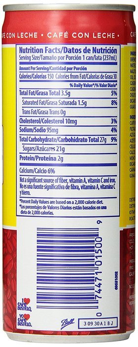 Bustelo Cool Cafe Con Leche Coffee Beverage, 8 Ounce (Pack of 12) N2