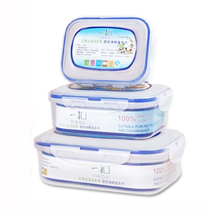 KOX Plastic Food Storage Containers with lids,Sets,Square,blue,3-Piece Set N2