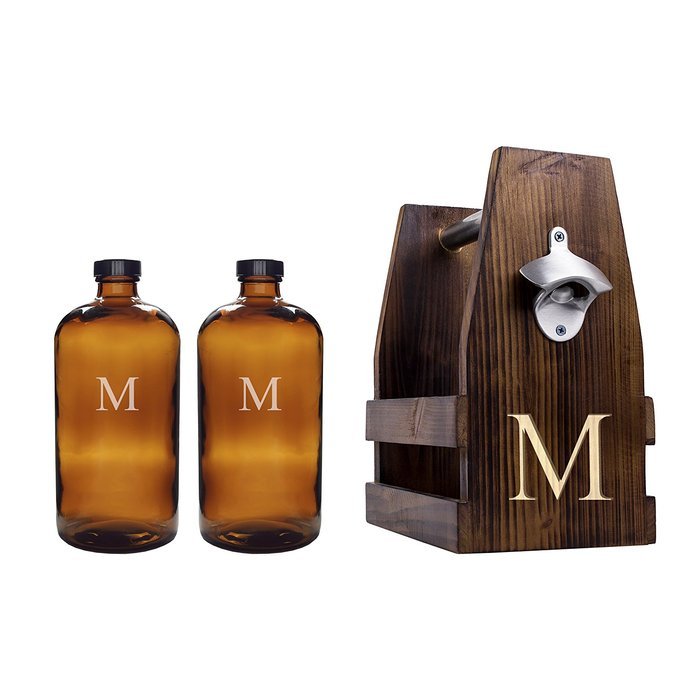 Cathy's Concepts Personalized Rustic Craft Beer Carrier with Two Bullet Growlers, Letter Q N11