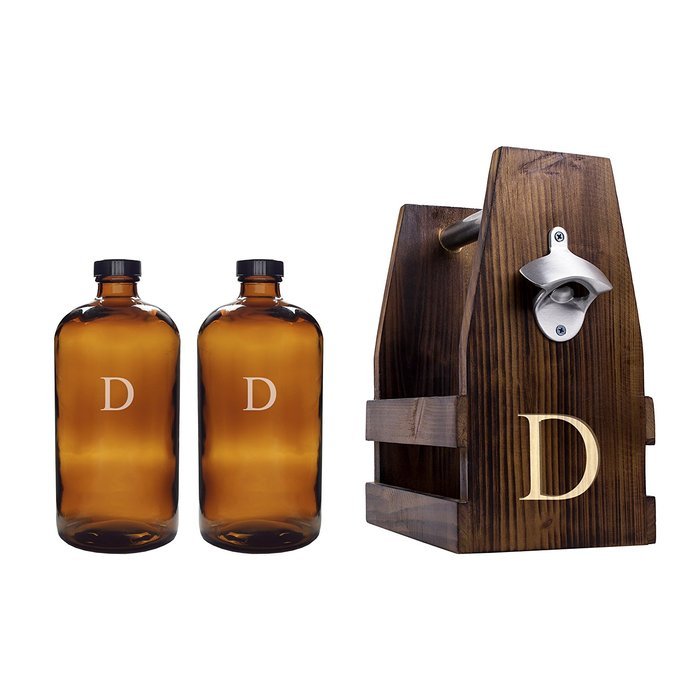 Cathy's Concepts Personalized Rustic Craft Beer Carrier with Two Bullet Growlers, Letter Q N22