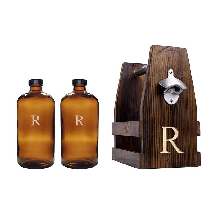 Cathy's Concepts Personalized Rustic Craft Beer Carrier with Two Bullet Growlers, Letter Q N23