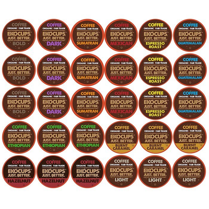 30-count EKOCUPS Organic & Fair Trade Gourmet Coffee Single Serve Cups for Keurig K Cup Brewer Variety Pack Sampler