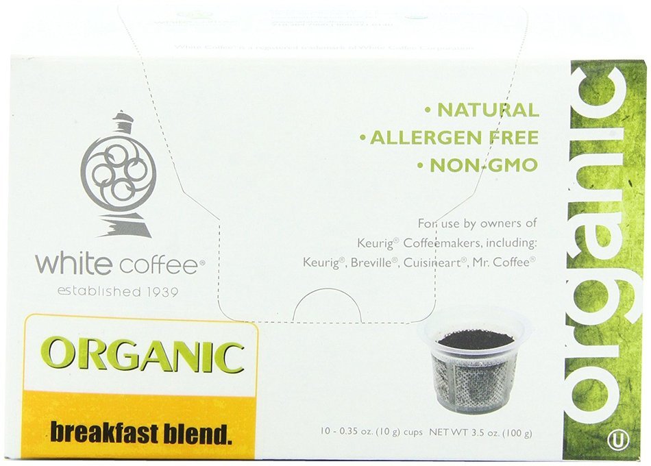 White Coffee Organic Single Serve Coffee, Breakfast Blend, 10 Count N2