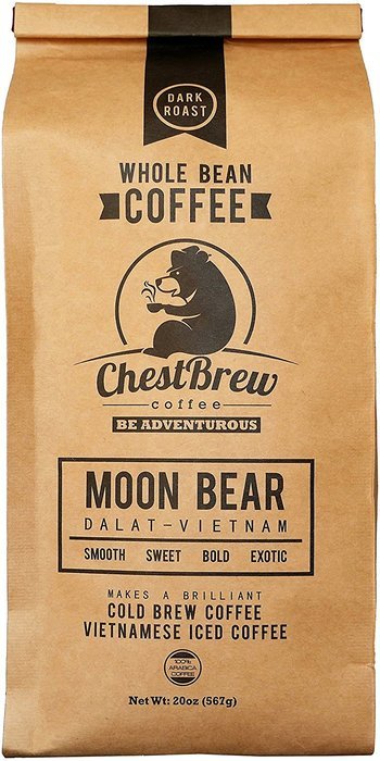 ChestBrew Whole Bean Coffee. Strong Dark Roast Vietnamese Coffee - Moon Bear Premium 20 Ounce Bag
