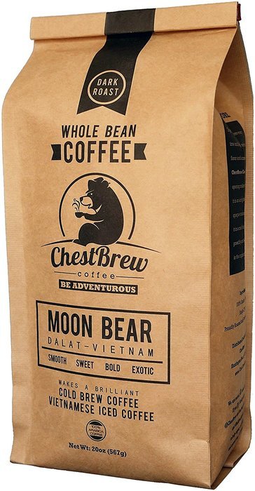 ChestBrew Whole Bean Coffee. Strong Dark Roast Vietnamese Coffee - Moon Bear Premium 20 Ounce Bag N5