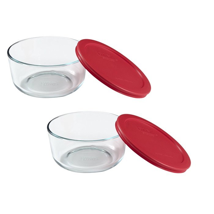 Pyrex Storage Round Dish With Red Plastic Cover (Pack of 2)