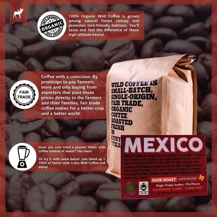 Wild Coffee, Whole Bean Organic Coffee, Fair Trade, Single-Origin, 100% Arabica, Austin Fresh Roasted (Peru Light... N13