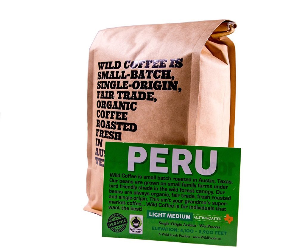 Wild Coffee, Whole Bean Organic Coffee, Fair Trade, Single-Origin, 100% Arabica, Austin Fresh Roasted (Peru Light... N27