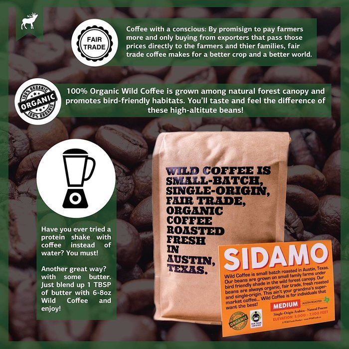 Wild Coffee, Whole Bean Organic Coffee, Fair Trade, Single-Origin, 100% Arabica, Austin Fresh Roasted (Peru Light... N32