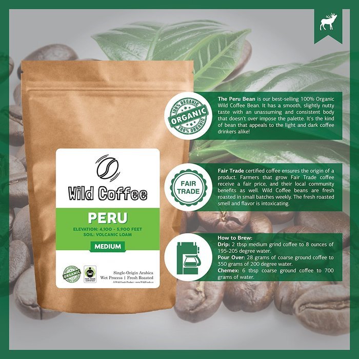 Wild Coffee, Whole Bean Organic Coffee, Fair Trade, Single-Origin, 100% Arabica, Austin Fresh Roasted (Peru Light... N38