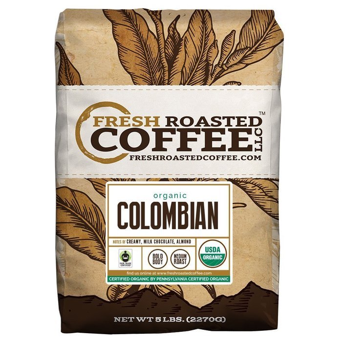 Colombian Organic Fair Trade Sierra Nevada, Whole Bean, Fresh Roasted Coffee LLC (5 lb.)