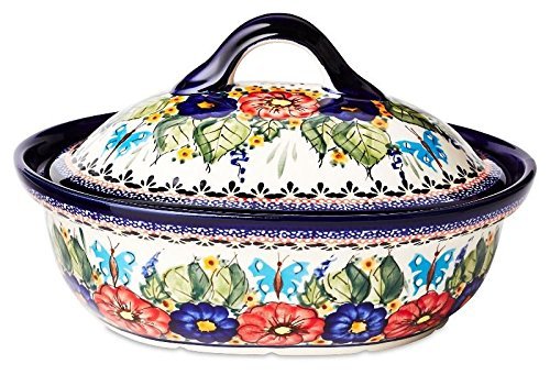 Polish Pottery Covered Casserole w/Hdls - 10 x 8 x 3" N3
