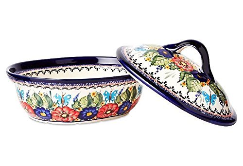 Polish Pottery Covered Casserole w/Hdls - 10 x 8 x 3" N4
