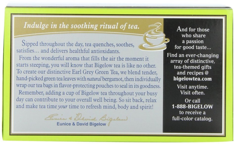 Bigelow Earl Grey Green Tea, 20-Count Boxes (Pack of 6)