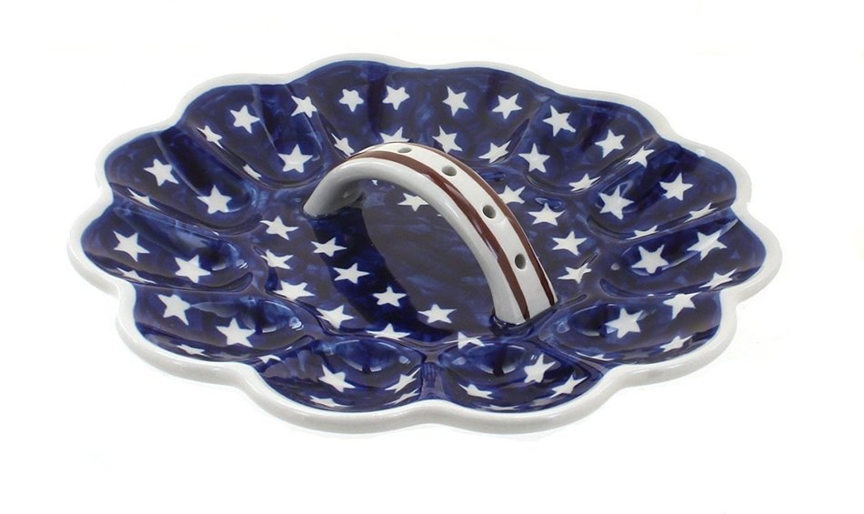 Polish Pottery Stars & Stripes Egg Plate