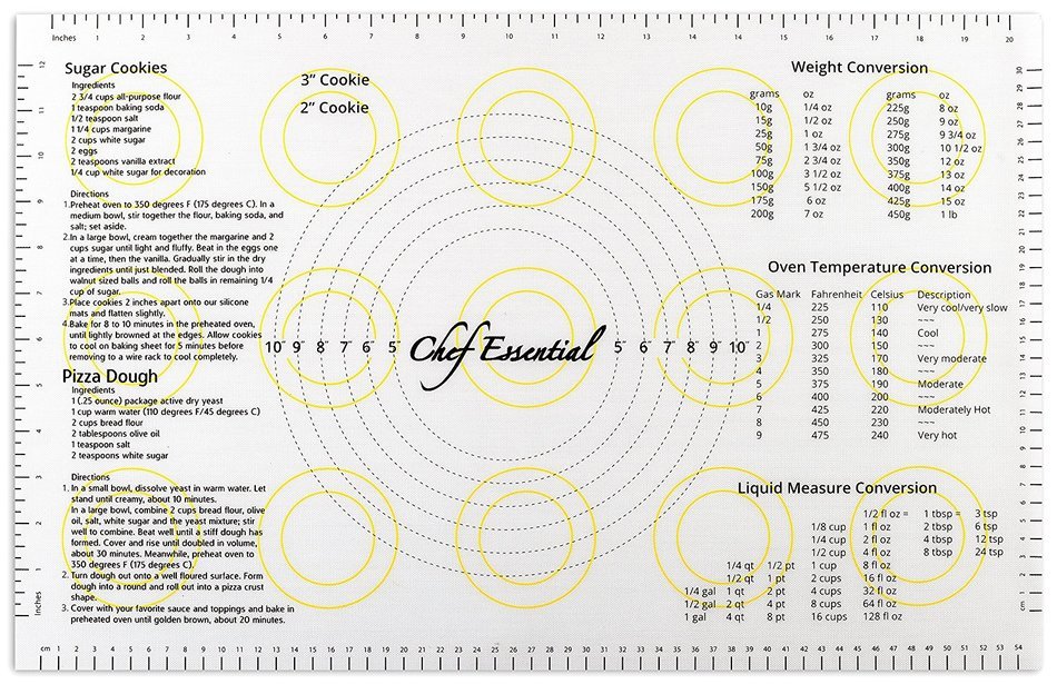 Silicone Pastry Mat Extra Large with Measurements and Recipes, 14.9 x 23.3" By Chef Essential N2