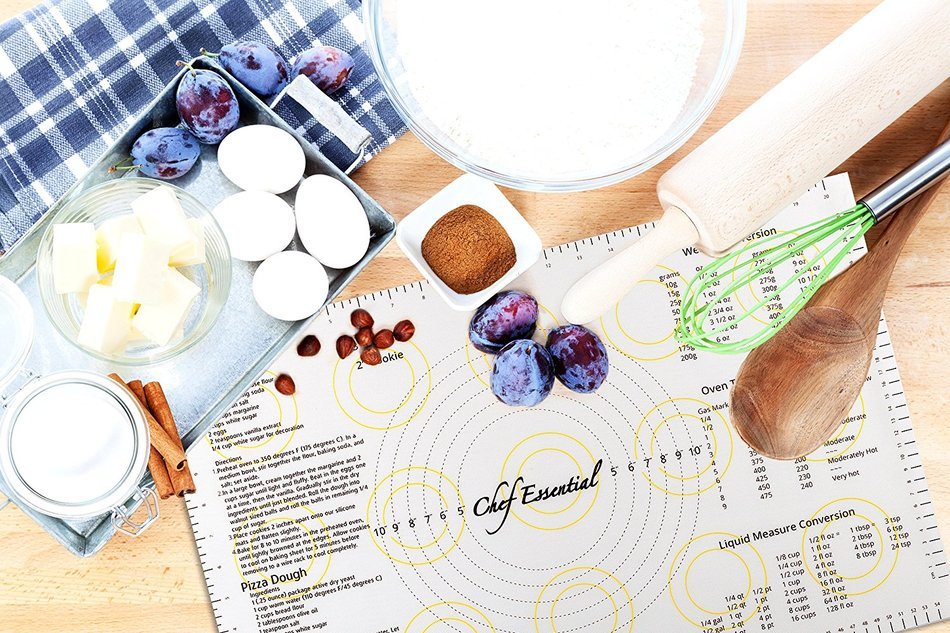 Silicone Pastry Mat Extra Large with Measurements and Recipes, 14.9 x 23.3" By Chef Essential N3