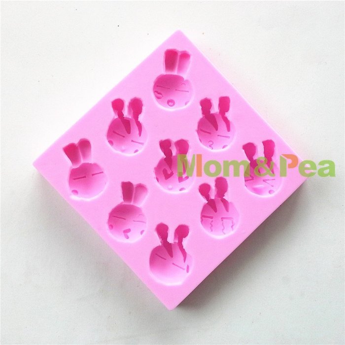 Mom&pea 0623 Cartoon Rabbit Heads Shaped Silicone Mould for Fondant Cake Sugar Paste Cake Decoration 3d Cake Toppers... N3