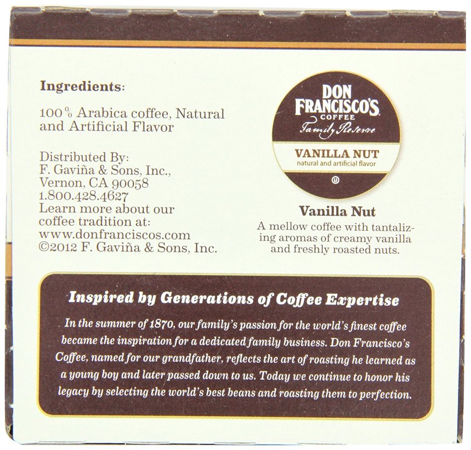 Don Francisco's Coffee Family Reserve Single Serve Coffee, Vanilla Nut, 12 Count (Packaging May Vary) N6