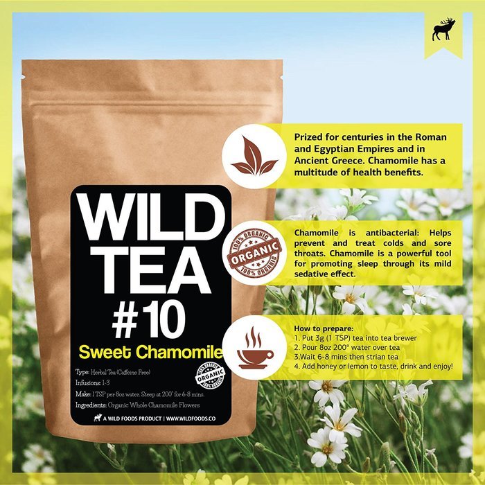 Sweet Chamomile Loose Leaf Herbal Tea, Organic Whole Chamomile Flowers, Wild Tea #10 by Wild Food (2 ounce) N4
