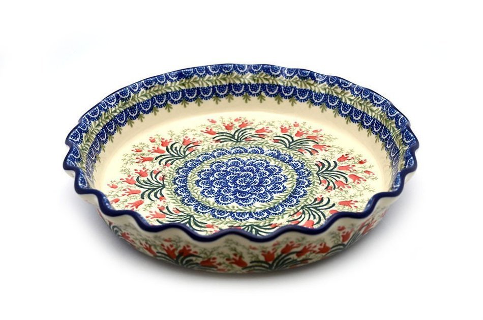 Polish Pottery Baker - Pie/Quiche - Fluted - Crimson Bells