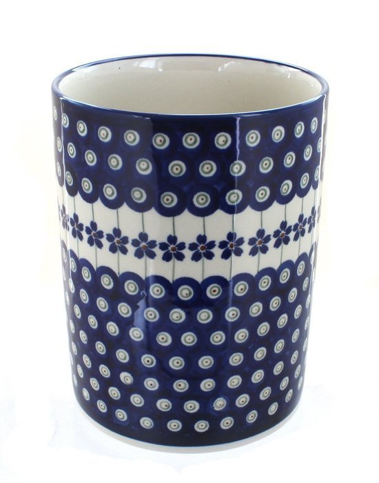 Polish Pottery Flowering Peacock Utensil Jar