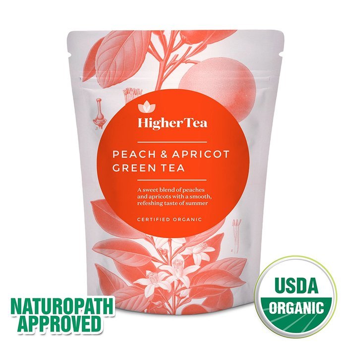 Peach & Apricot Organic Green Tea 3 Oz, By Higher Tea (40 Cups) Premium Loose Leaf Peach Tea with Apricot on Green...