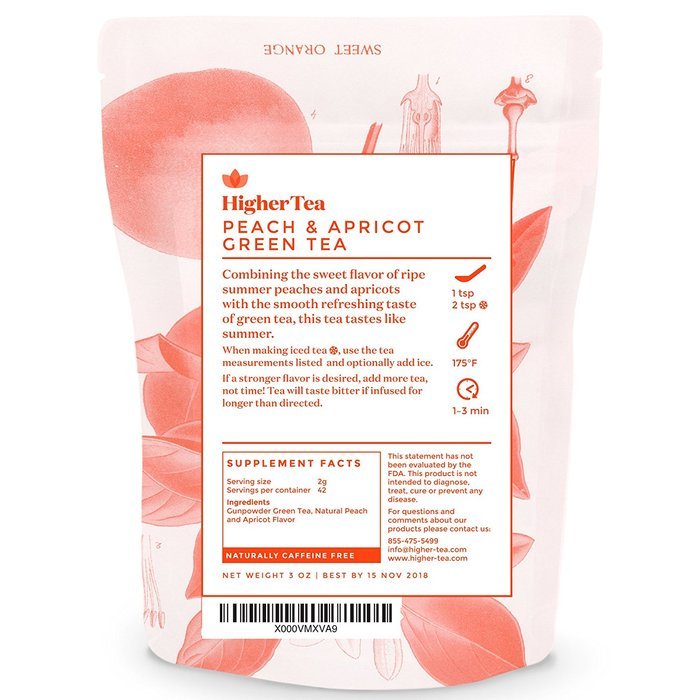 Peach & Apricot Organic Green Tea 3 Oz, By Higher Tea (40 Cups) Premium Loose Leaf Peach Tea with Apricot on Green... N2