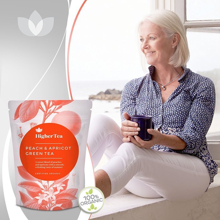 Peach & Apricot Organic Green Tea 3 Oz, By Higher Tea (40 Cups) Premium Loose Leaf Peach Tea with Apricot on Green... N3