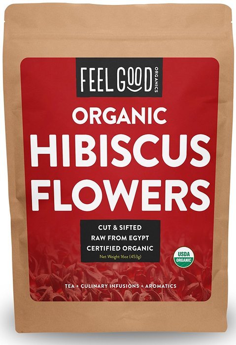 Organic Hibiscus Flowers - Cut & Sifted - 16oz Resealable Bag (1lb) - 100% Raw From Egypt - by Feel Good Organics
