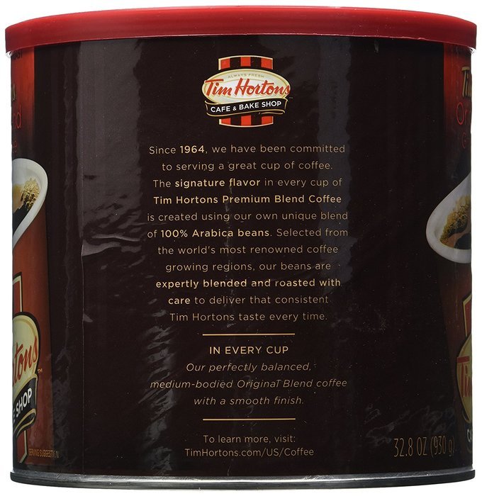 Tim Hortons 100% Arabica Medium Roast Original Blend Ground Coffee, 32.8 Ounce N2