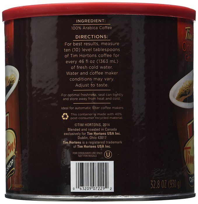 Tim Hortons 100% Arabica Medium Roast Original Blend Ground Coffee, 32.8 Ounce N3