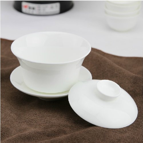 Moyishi Chinese Gaiwan Traditional White Tea Cup Comprised of Cup, Saucer and Lid - Made of Fine Bone China N4