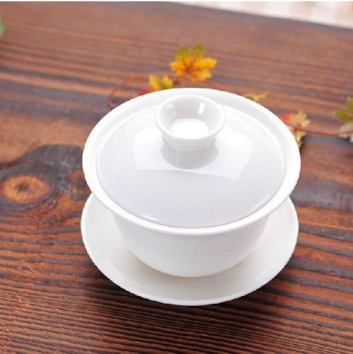 Moyishi Chinese Gaiwan Traditional White Tea Cup Comprised of Cup, Saucer and Lid - Made of Fine Bone China N6