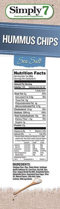 Simply7 Hummus Chips, Sea Salt, 1 Ounce (Pack of 24) N23