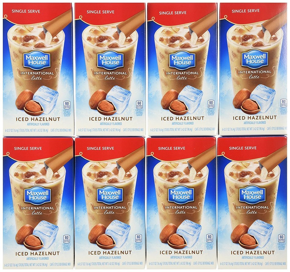 Maxwell House International Coffee Hazelnut Iced Latte Singles, 6 Count, 3.42-Ounce Boxes (Pack of 8) N5