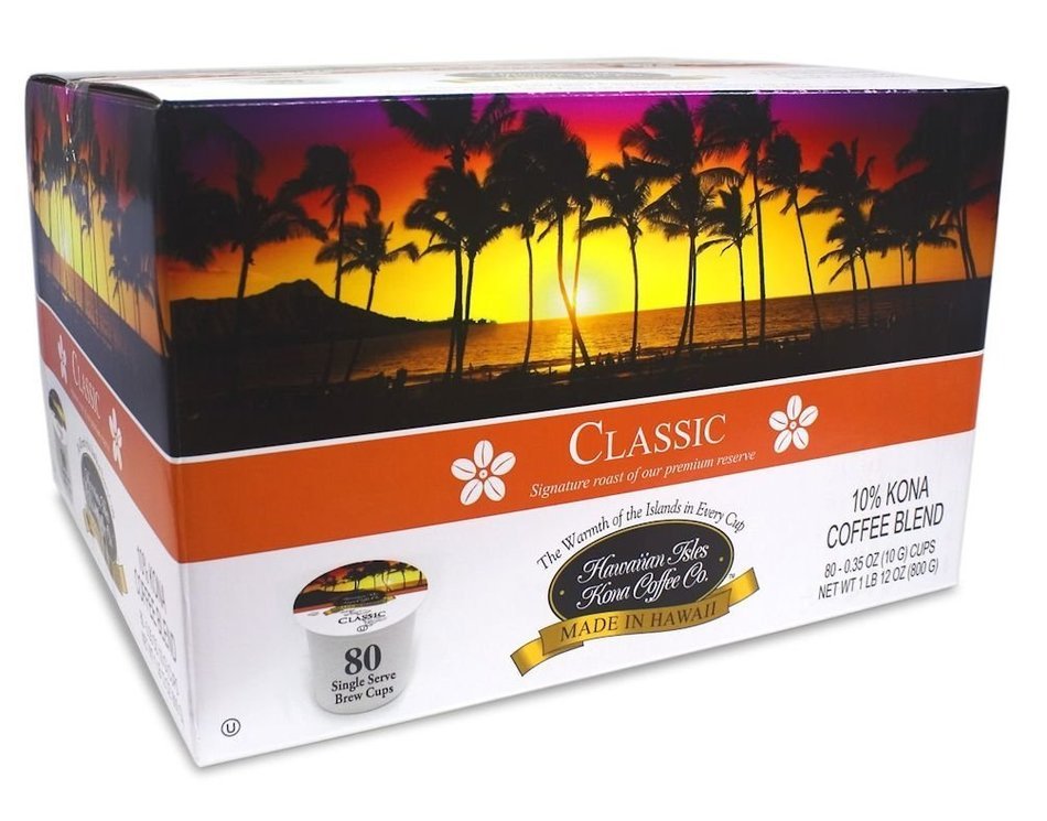 Hawaiian Isles Kona Coffee Co., Kona Classic, Medium Roast, K-Cup 80 pack