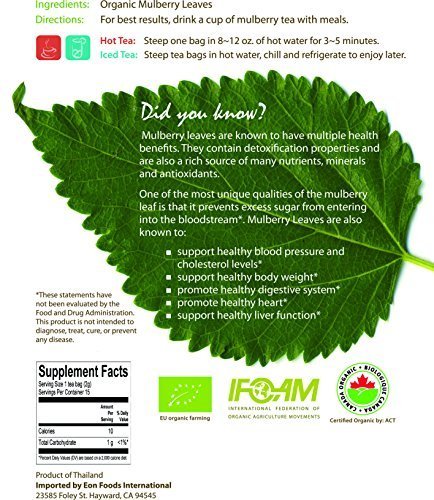 USDA Organic White Mulberry Leaf Tea (15 Teabags) | Blood Sugar Balance | Leaves Can Help Fight Cholesterol |... N3