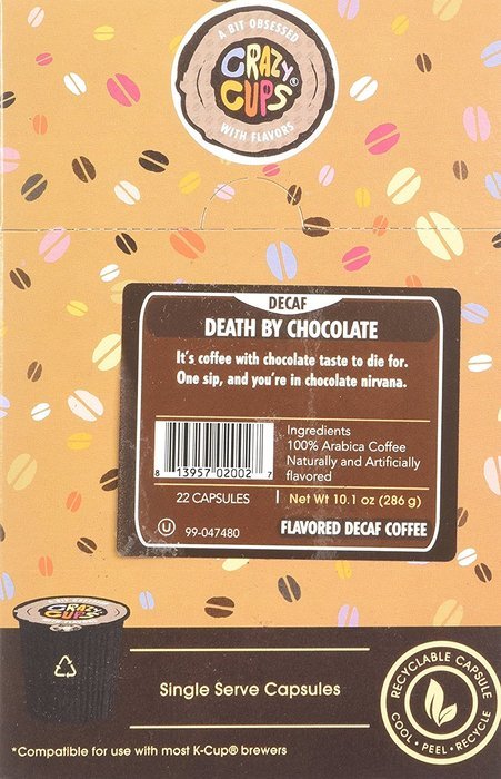 Crazy Cups Flavored Coffee, Decaf Death By Chocolate, Single Serve Cups For Keurig K Cup Brewers, 22 Count N4