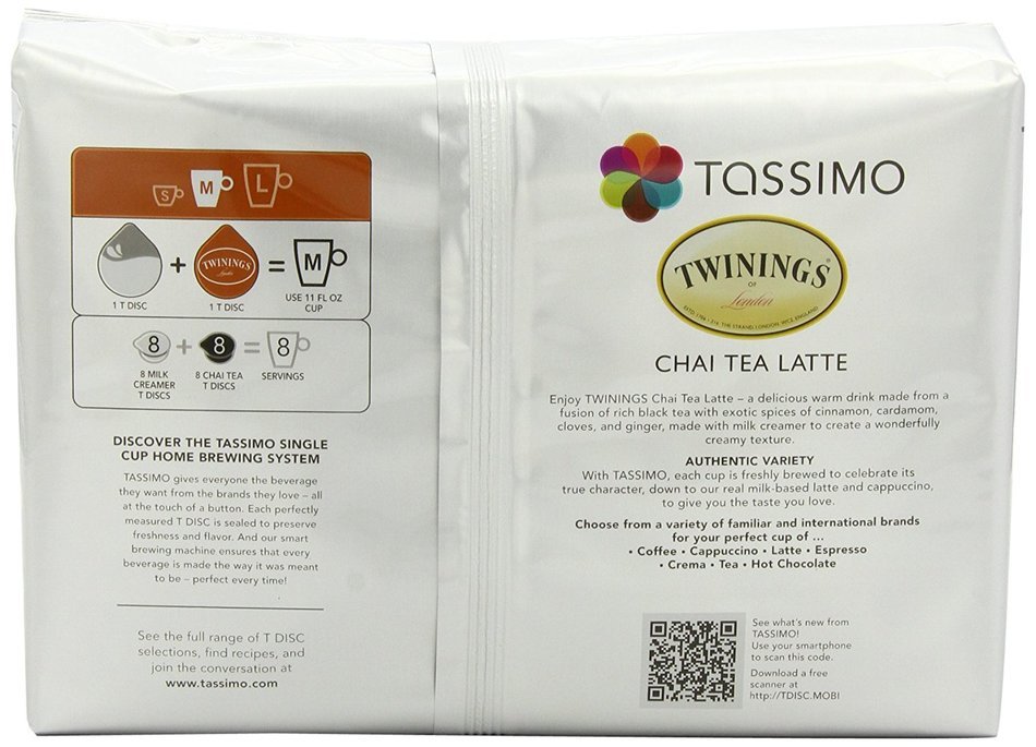 Twinings Chai Tea Latte, T-Discs for Tassimo Coffeemakers, 8 Count Packages, (pack of 5) (Package May Vary) N18