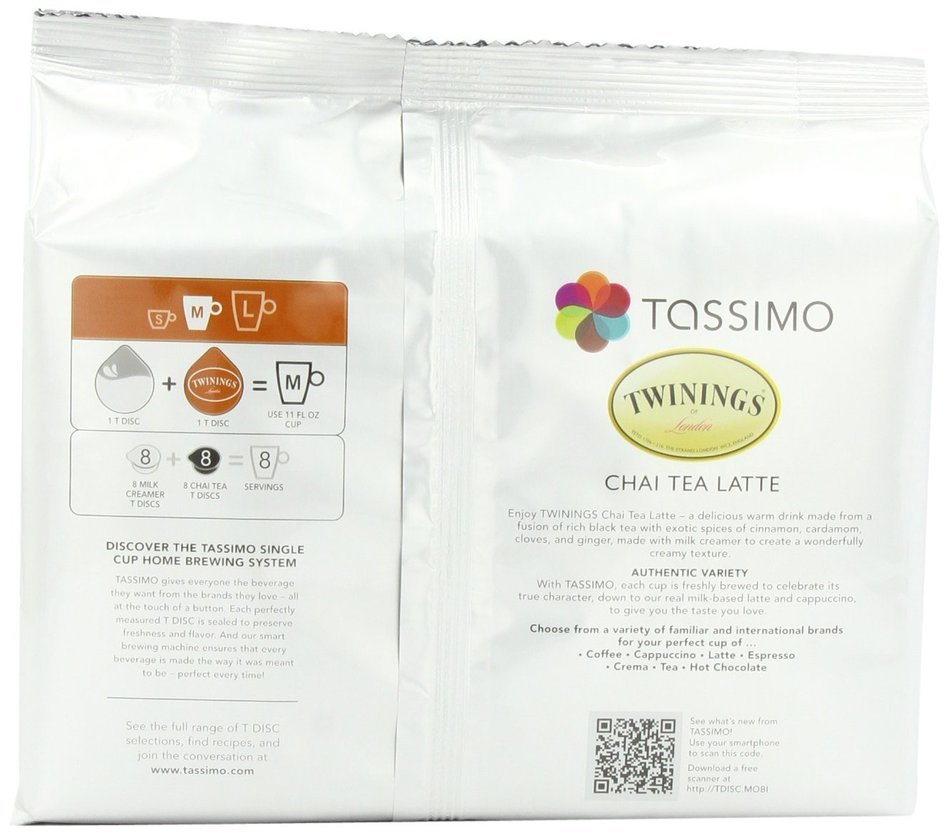 Twinings Chai Tea Latte, T-Discs for Tassimo Coffeemakers, 8 Count Packages, (pack of 5) (Package May Vary) N24