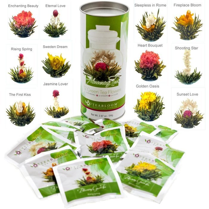 Teabloom Blooming Tea Balls - Biggest Variety of Flowering Tea in Beautiful Gift Canister - Fresh New Tea Flowers