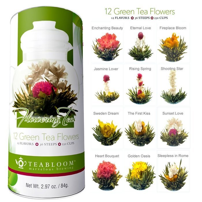 Teabloom Blooming Tea Balls - Biggest Variety of Flowering Tea in Beautiful Gift Canister - Fresh New Tea Flowers N6