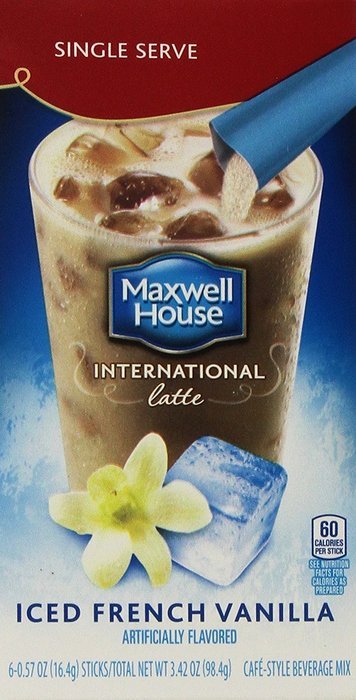 Maxwell House, International Cafe Iced Latte, French Vanilla, Single Serve Packets, 6/0.57oz Packets