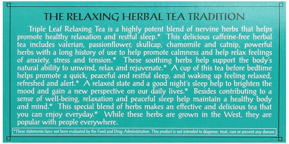 Triple Leaf Tea, Relaxing, 20 Tea Bags (Pack of 6) N2
