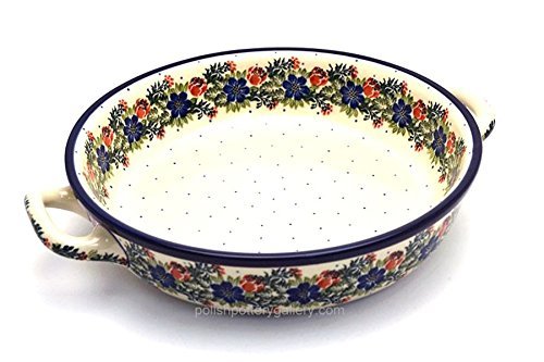 Polish Pottery Baker - Round with Handles - Large - Garden Party