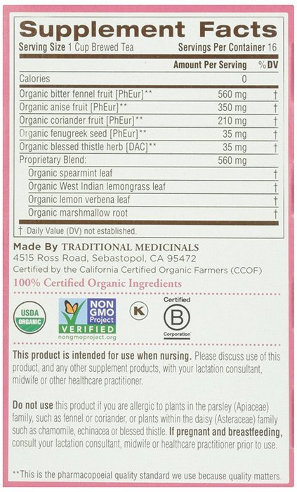 Traditional Medicinals Organic Mother'S Milk Herbal Wrapped Tea Bags, 16 ct N2